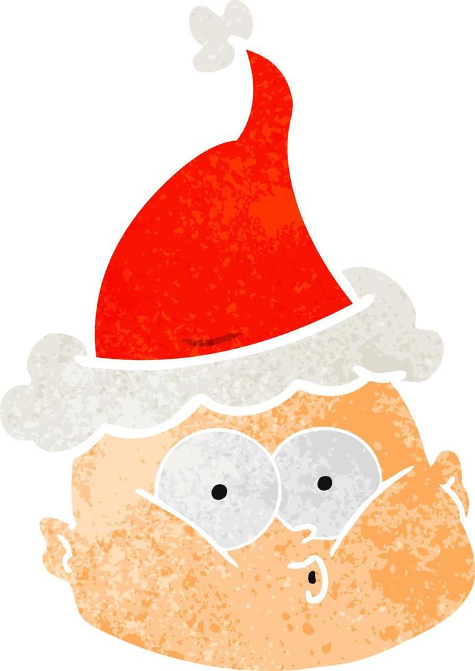 Retro-Karikatur eines neugierigen kahlköpfigen Mannes mit Weihnachtsmütze vektor