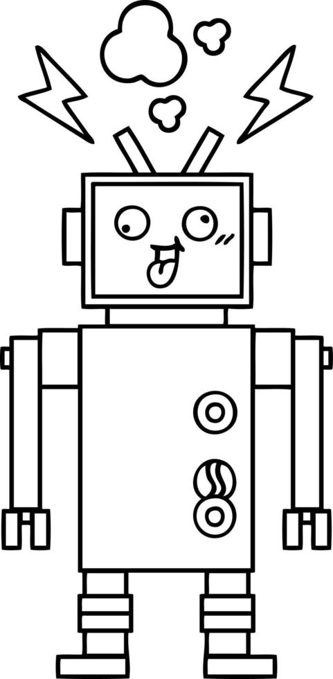 Strichzeichnung Cartoon verrückter kaputter Roboter vektor