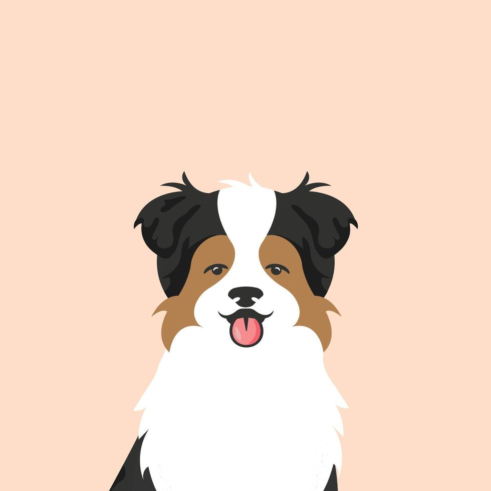 porträt einer hundemaulkorbillustration. australischer schäferhund, der mit herausgestreckter zunge lächelt. haustiere, hundeliebhaber, flacher vektorstil. vektor