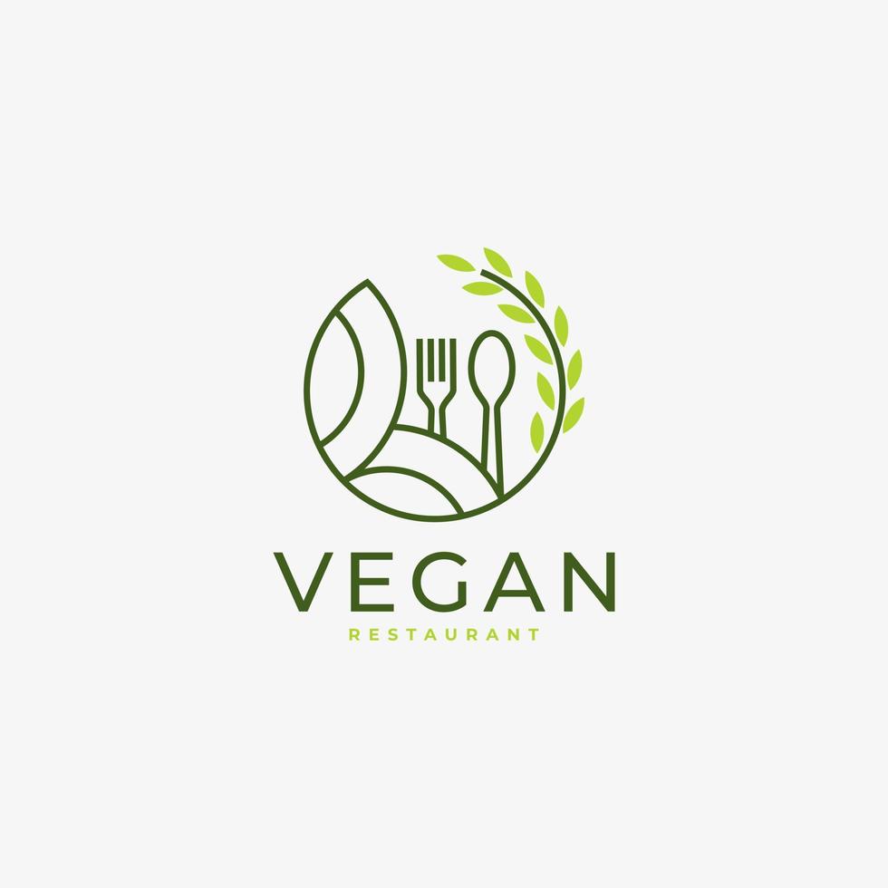 vegan mat blad natur begrepp logotyp linjär vektor