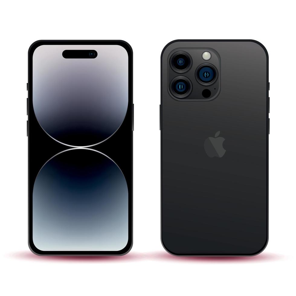 svart smartphone modell äpple iphone 14 proffs, den industri nyhet, original- tapet, attrapp för webb design på en vit bakgrund - vektor