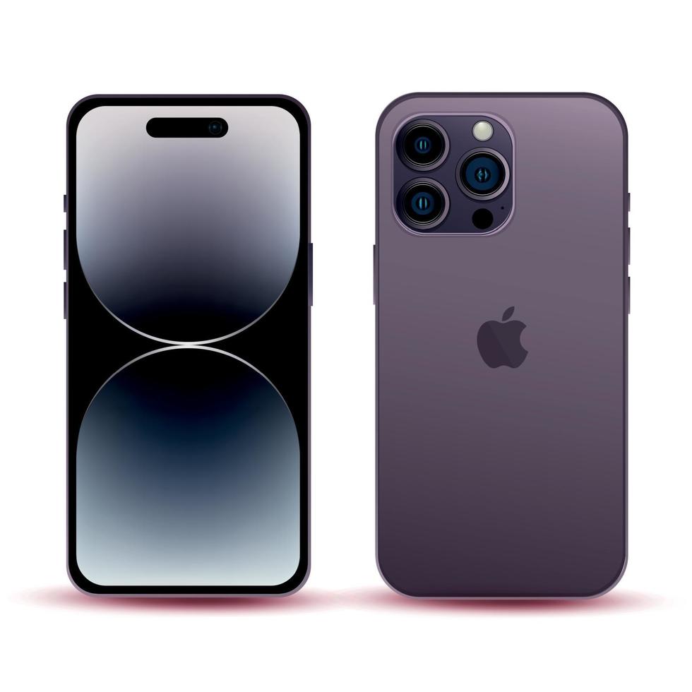 lila smartphone modell äpple iphone 14 proffs, den industri nyhet, original- tapet, attrapp för webb design på en vit bakgrund - vektor