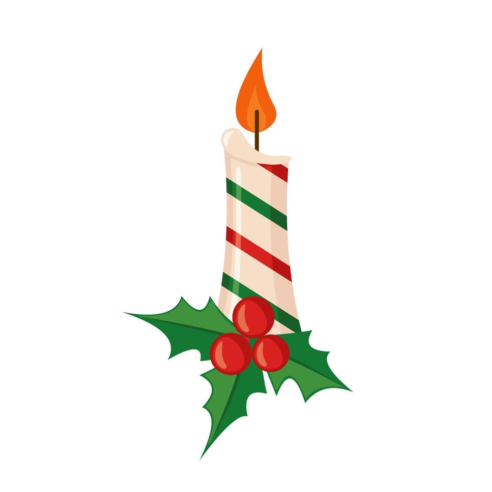Weihnachtskerze-Symbol im flachen Stil isoliert auf weißem Hintergrund. Vektor-Illustration. Kerze mit Mistel. vektor