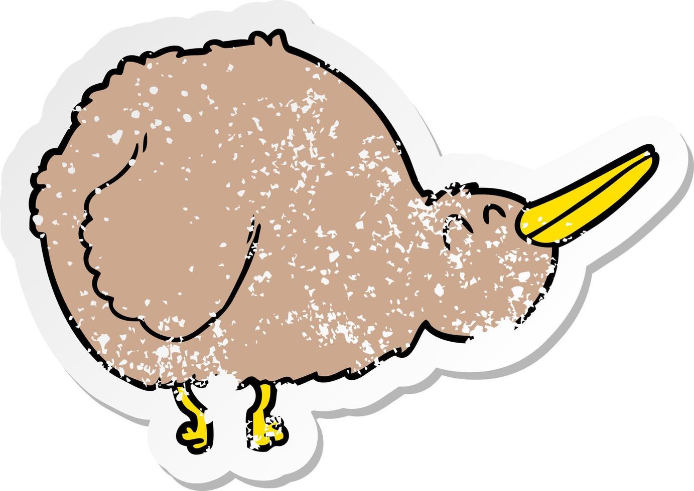 nödställd klistermärke av en tecknad kiwi fågel vektor