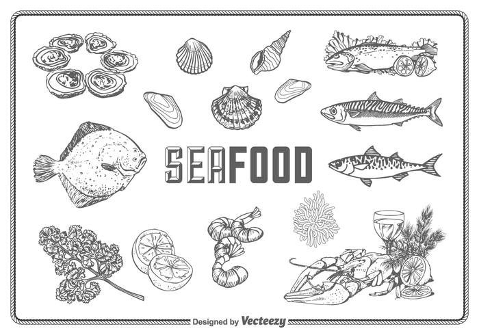 Freie Hand gezeichnete Meeresfrüchte Vektor Set