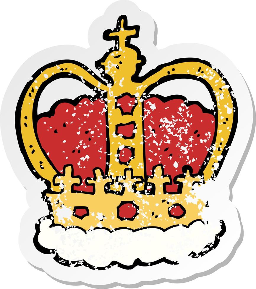 retro nödställd klistermärke av en tecknad kunglig krona vektor