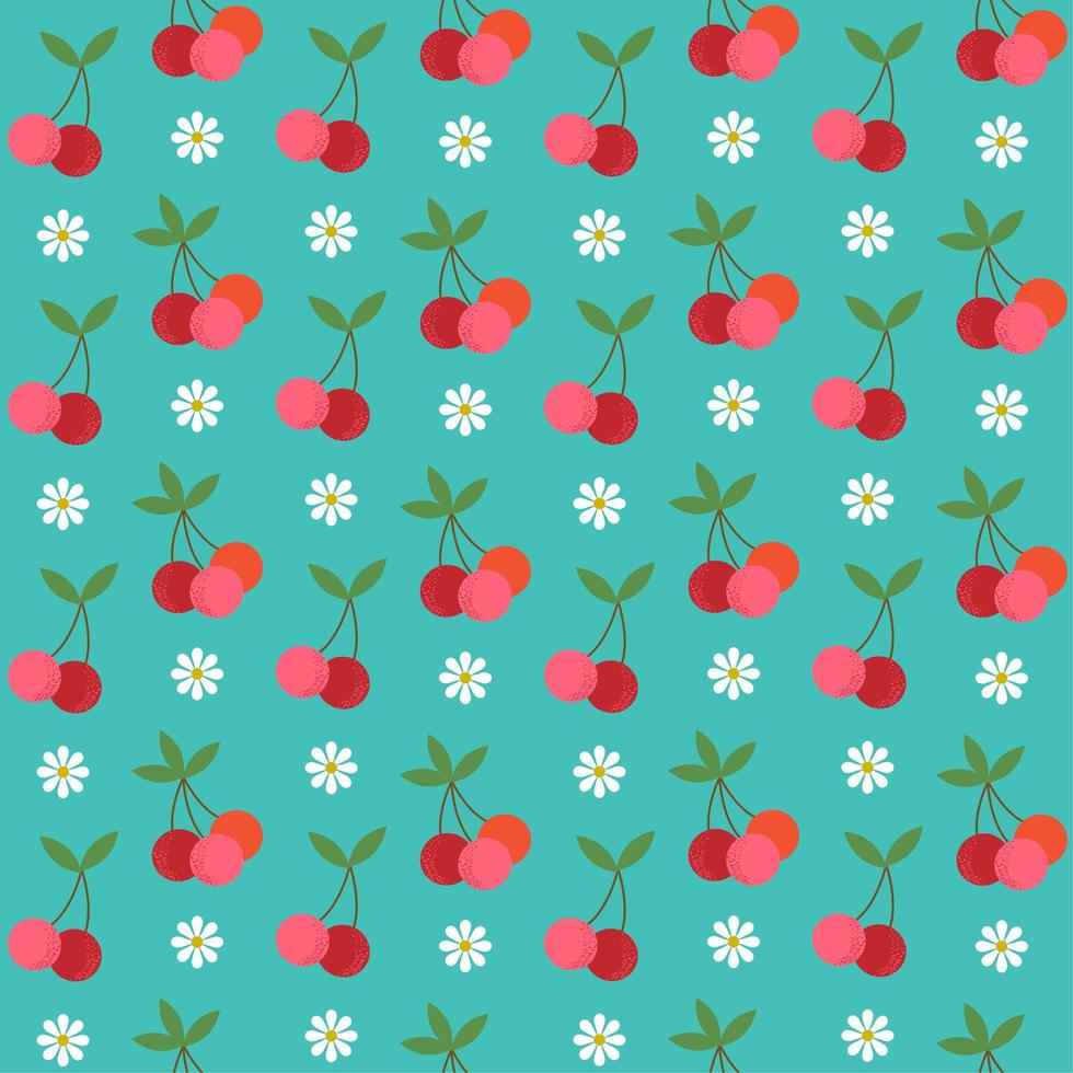 retro körsbär och blomma sömlösa mönster vektor
