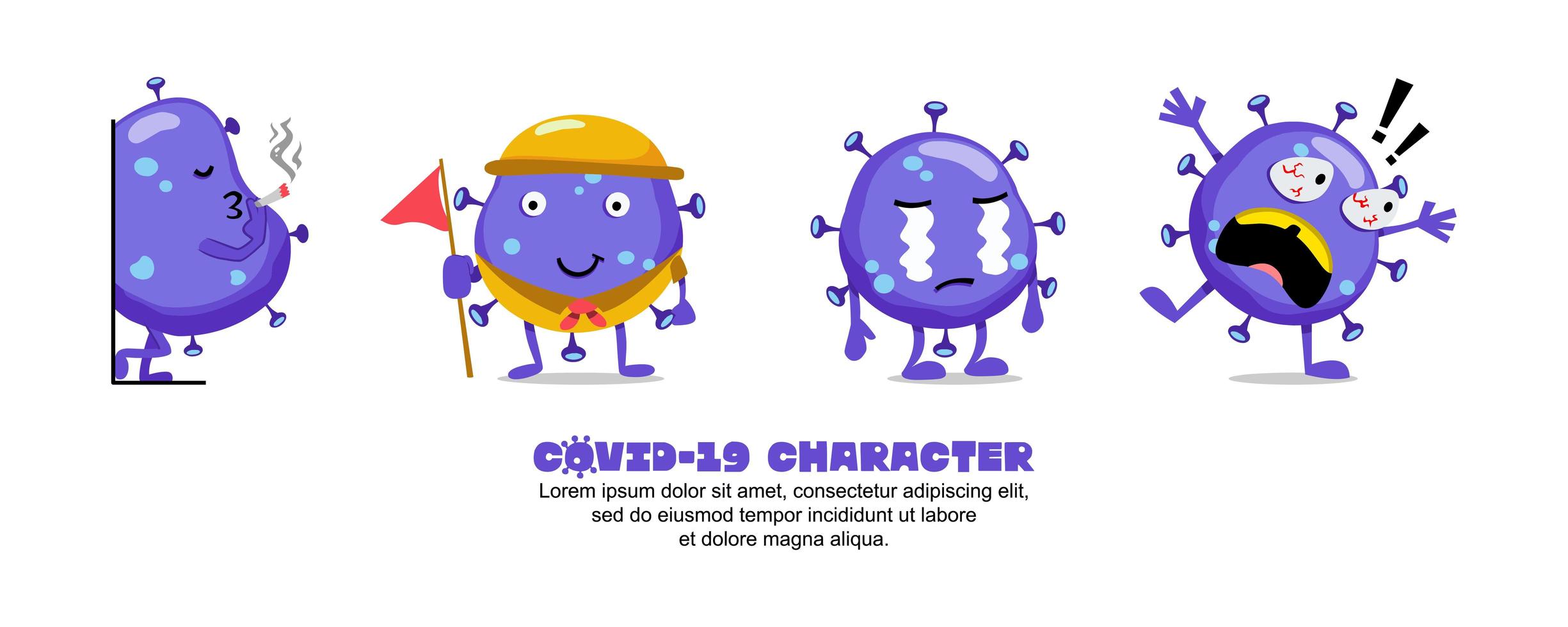 blaues Coronavirus-Cartoon-Emoji-Set vektor