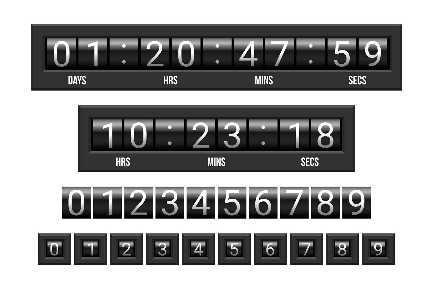 Hochglanz-Countdown-Timer für die mechanische Anzeigetafel vektor