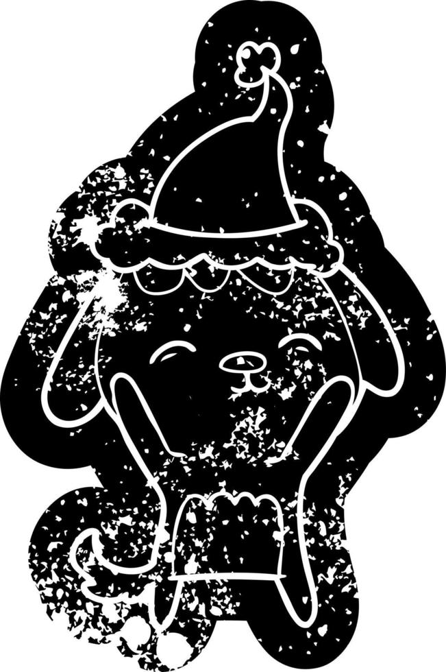Fröhliche Cartoon-Distressed-Ikone eines Hundes mit Weihnachtsmütze vektor
