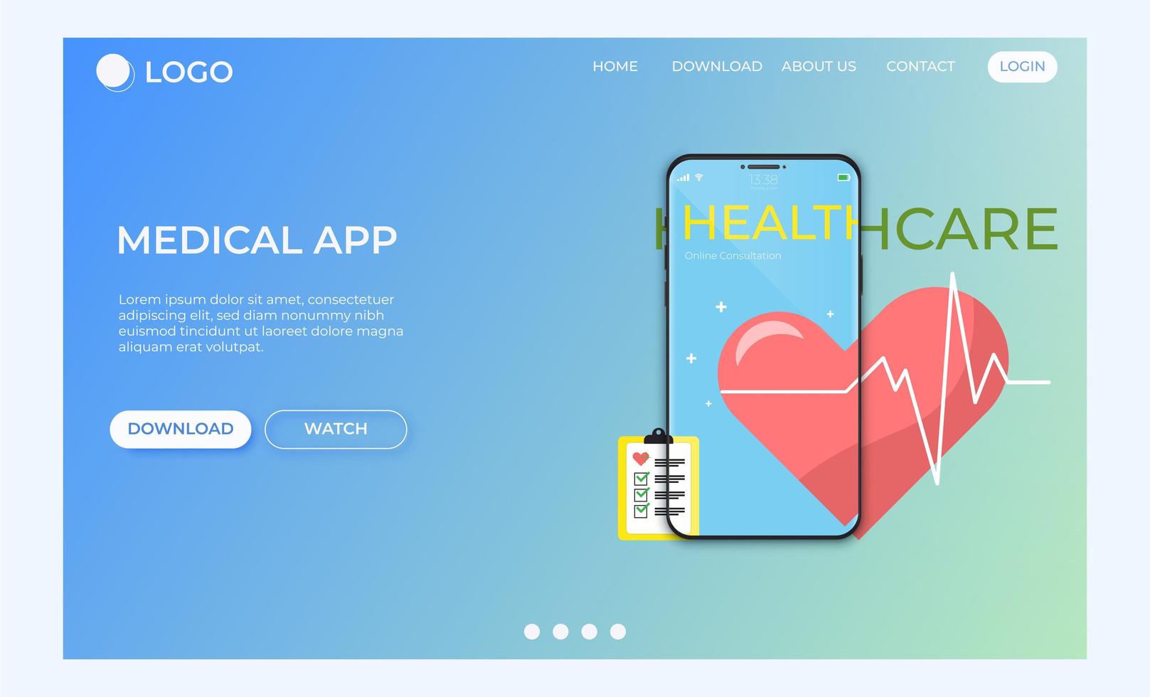 Landingpage Medical Health Care App Konzept vektor