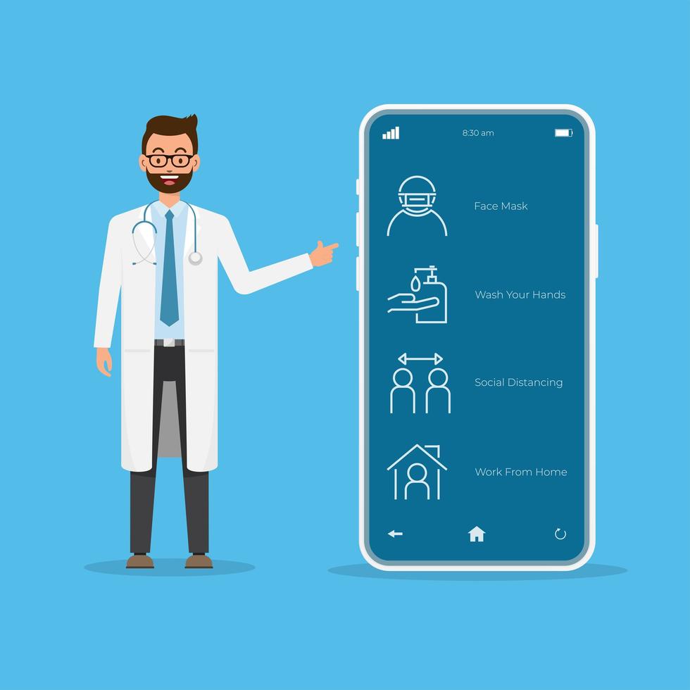 telekonsultation med förebyggande och säkerhet coronavirus vektor