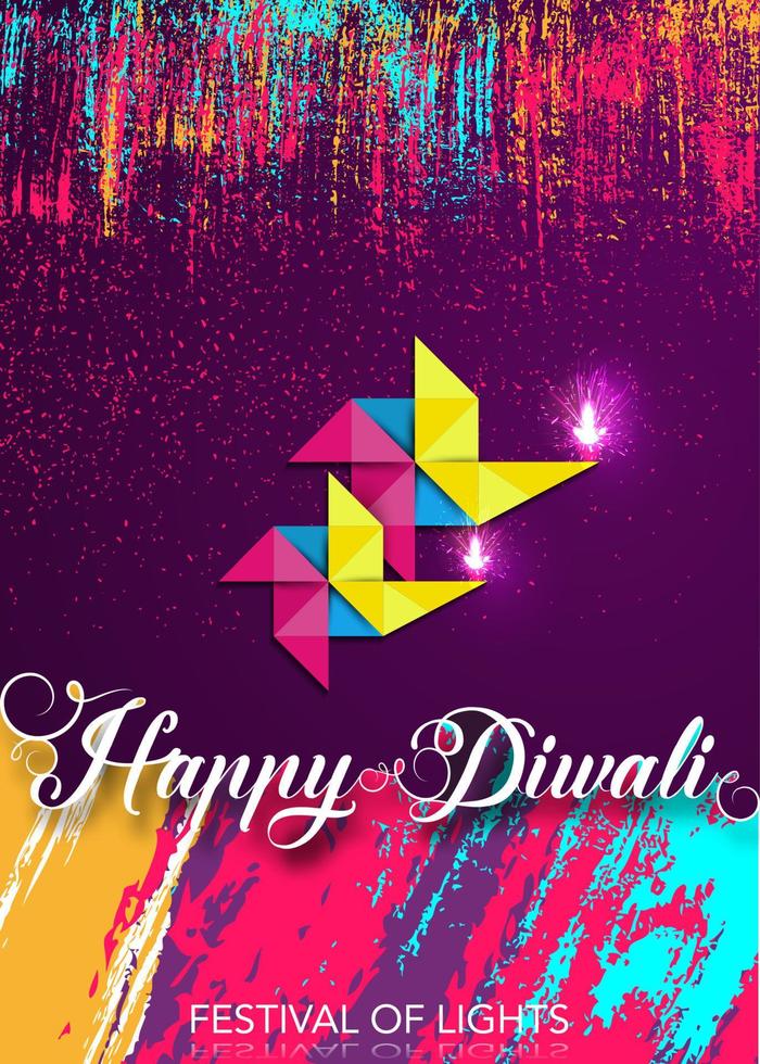Fröhliches Diwali-Festival der Lichterfeier bunte Vorlage in Origami-Papier-Grafikdesign von indischen Diya-Öllampen, modernes flaches Design. Vektor-Banner-Kunst-Stil, Farbverlauf Hintergrund vektor