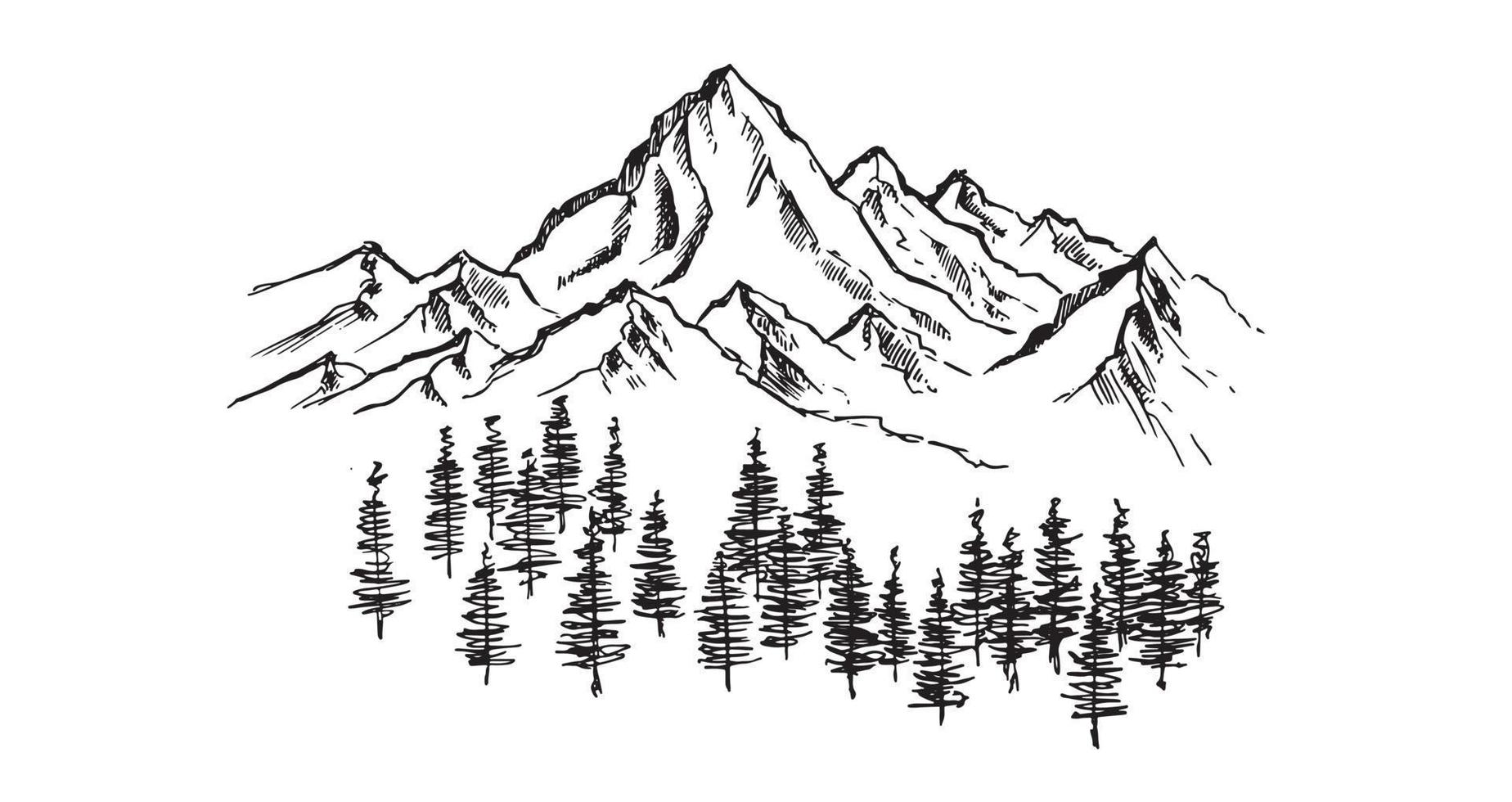 bergslandskap, handritad illustration vektor