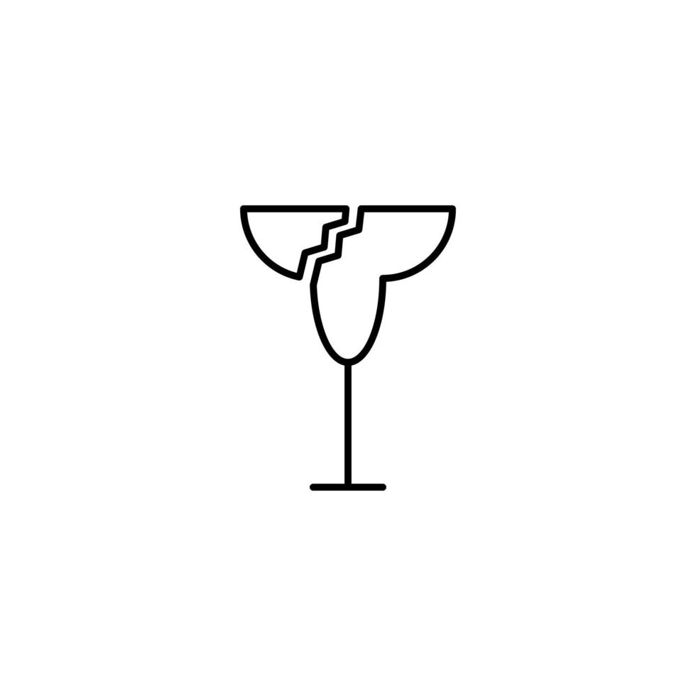 bruten vinglas eller bägare glas ikon på vit bakgrund. enkel, linje, silhuett och rena stil. svart och vit. lämplig för symbol, tecken, ikon eller logotyp vektor