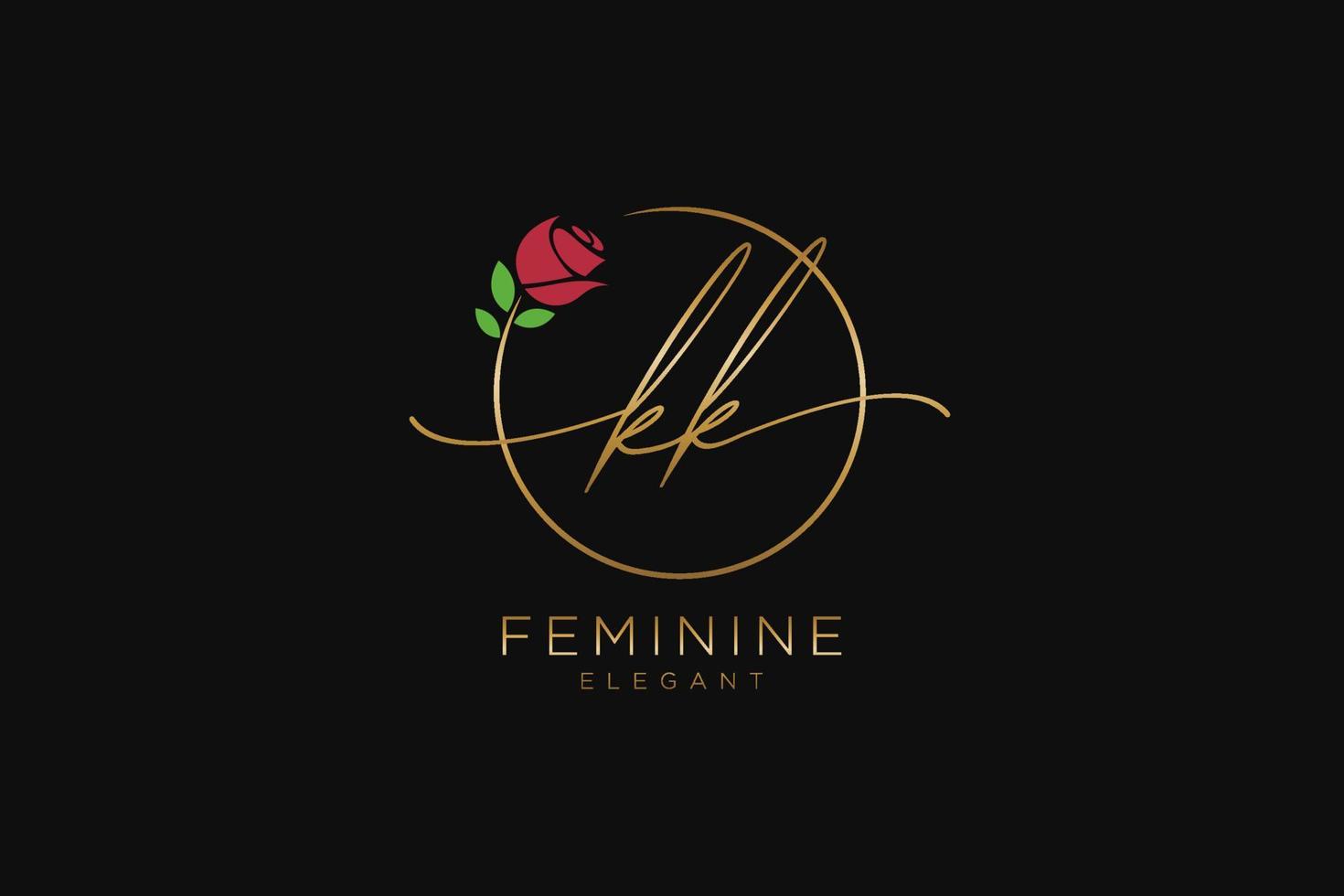 första kk feminin logotyp skönhet monogram och elegant logotyp design, handstil logotyp av första signatur, bröllop, mode, blommig och botanisk med kreativ mall. vektor