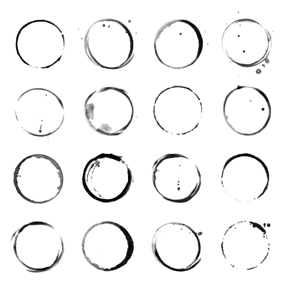 kaffekopp cirkel svart vektor fläckar. rund ring grunge fläck