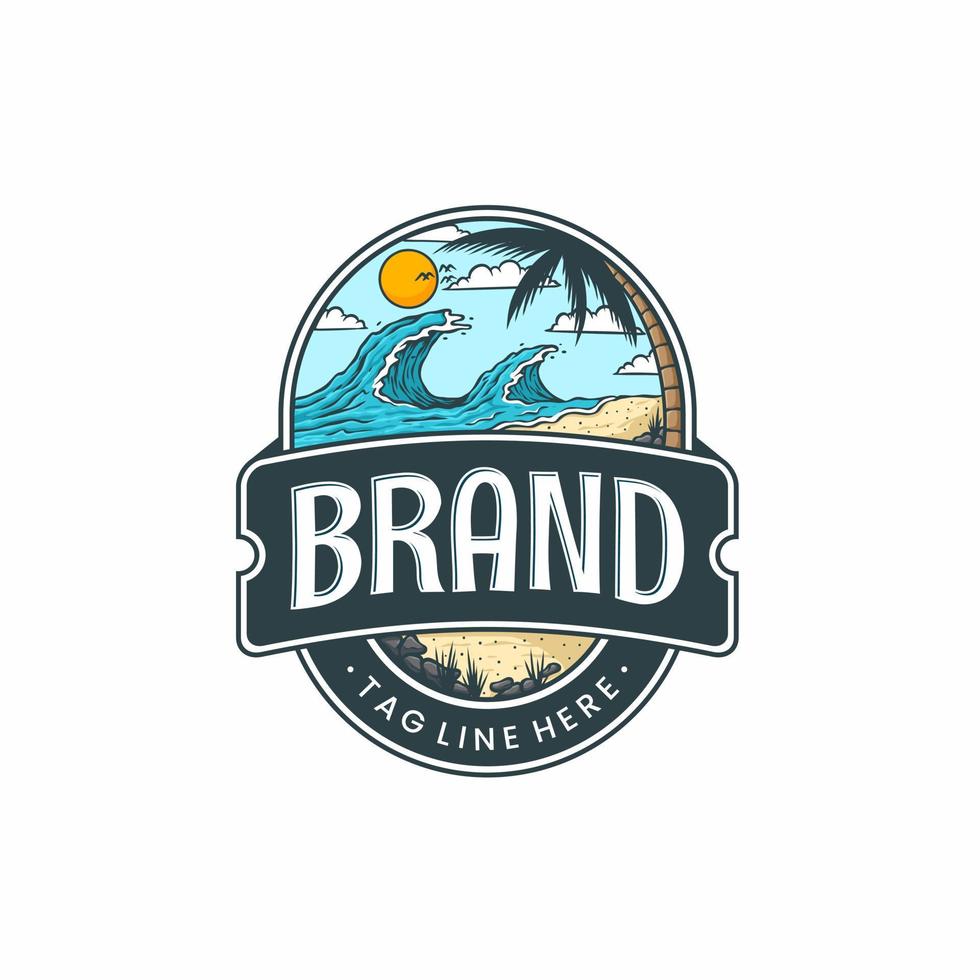 Logo-Strand bewegt Sommerkarikaturvektor wellenartig vektor