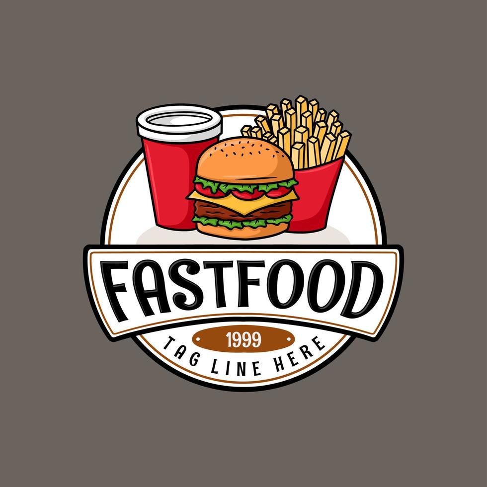 logotyp snabb mat burger tecknad serie vektor