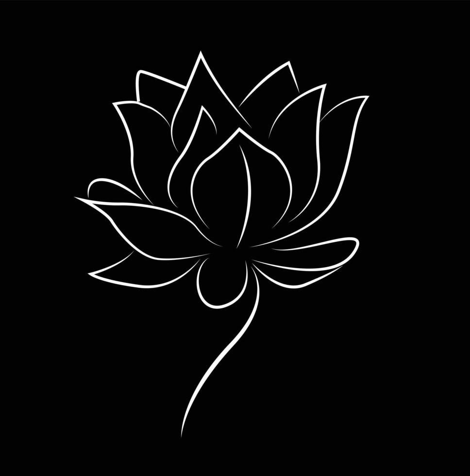 logotyp tatuering design silhuett lotus i linje konst stil vit rader på svart bakgrund vektor