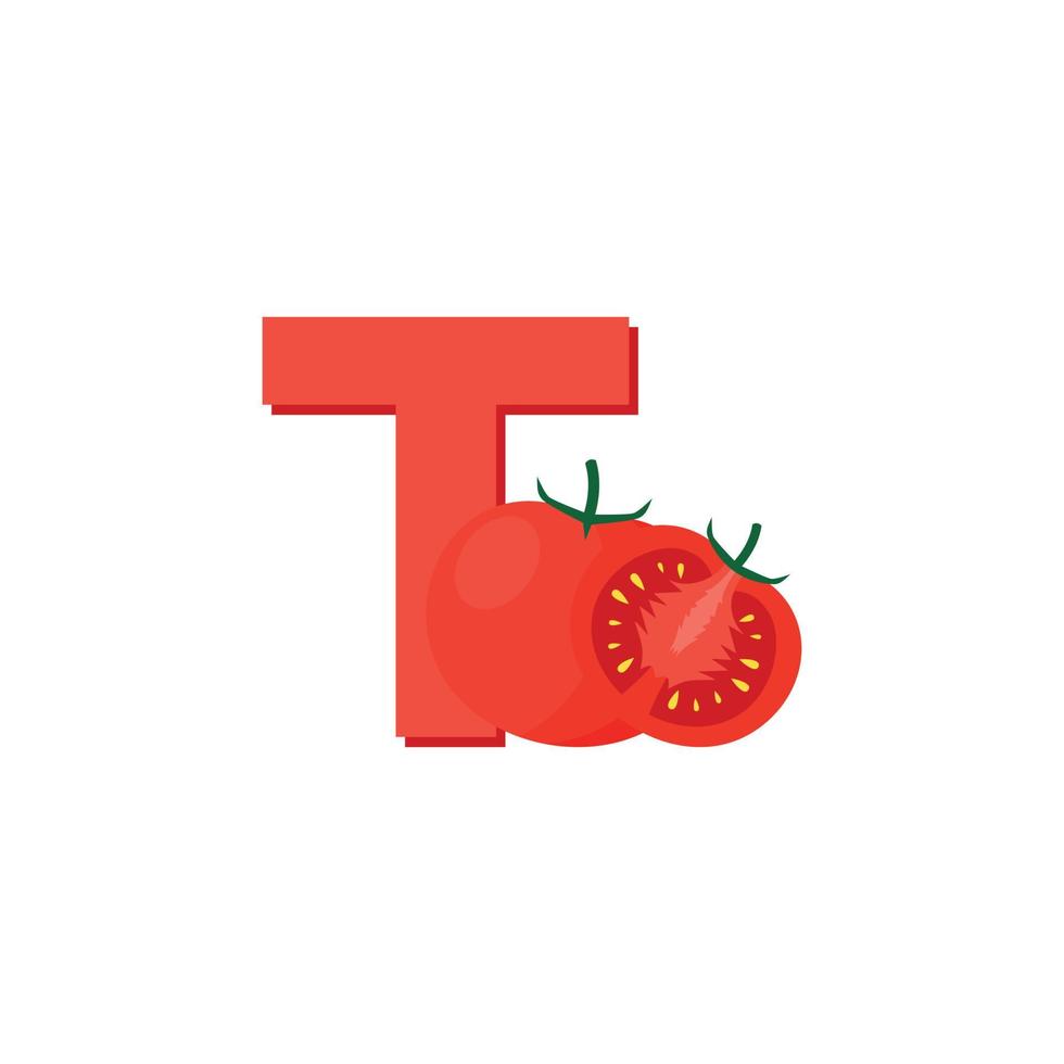 brev t alfabet frukt tomat, klämma konst vektor, illustration isolerat på en vit bakgrund vektor