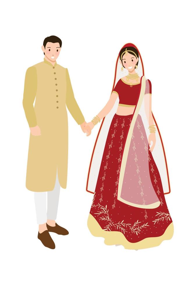 Schönes indisches Paar Braut und Bräutigam im traditionellen Hochzeits-Sari-Kleid vektor