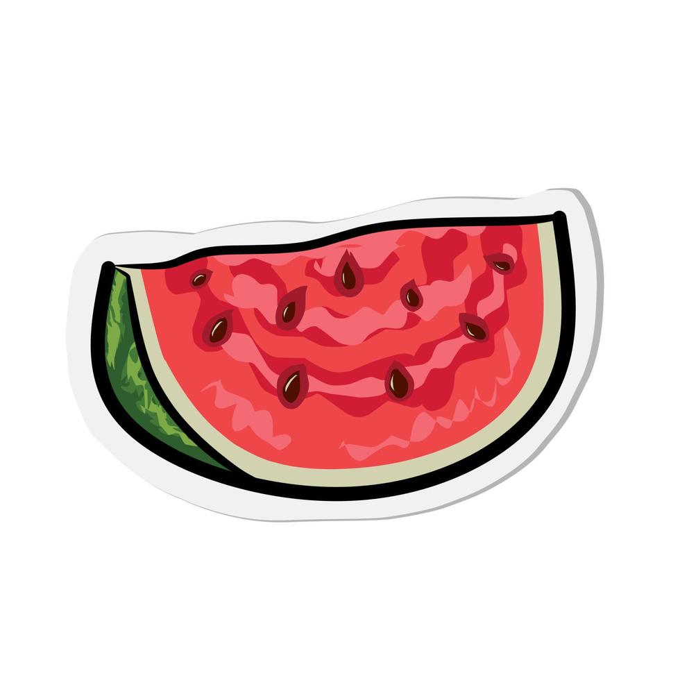 vektorwassermelone mit papierausschnittstil mit umriss und heller farbe, sommerfrucht, geeignet für aufkleber oder sachen des sommers. Vektor