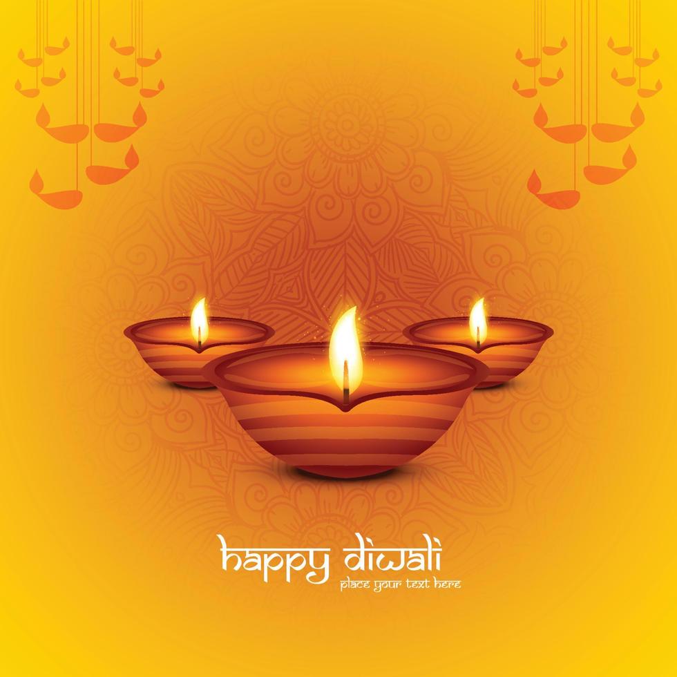 glückliche diwali-grußkarte mit brennendem öllampenfestivalhintergrund vektor