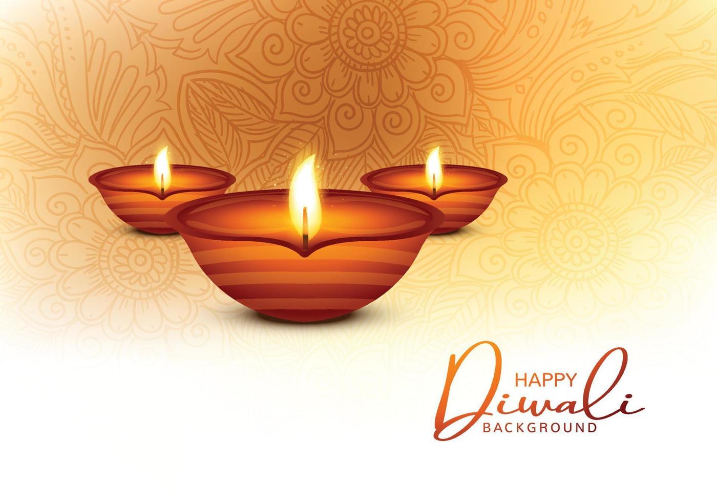 Lycklig diwali festival bakgrund med dekorativ diya kort design vektor