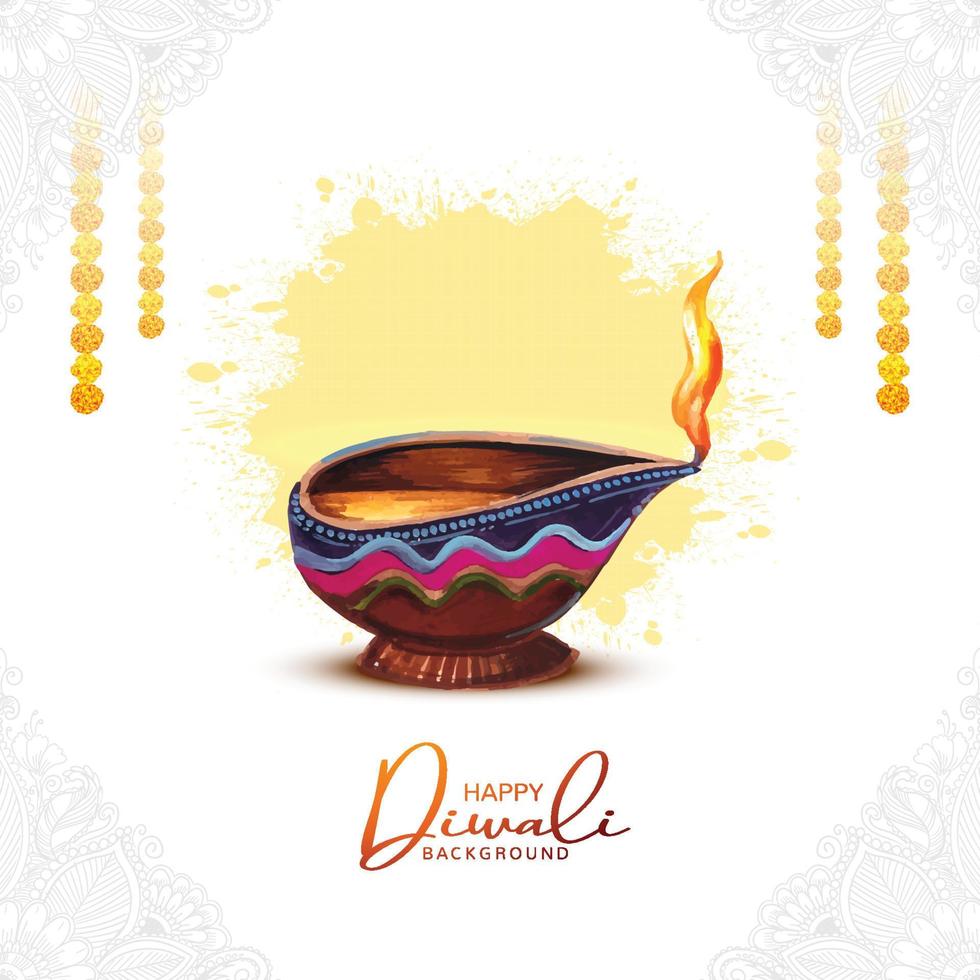 illustration av vattenfärg brinnande diya på Lycklig diwali Semester kort bakgrund vektor