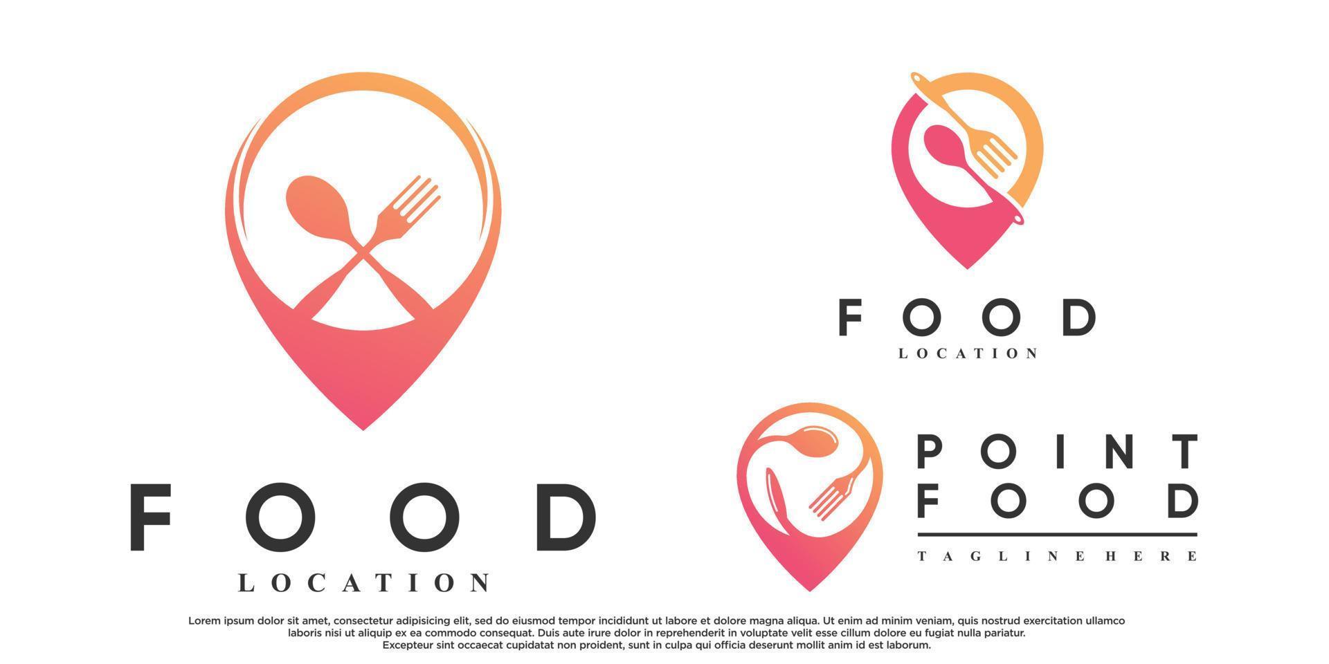 Set von Food-Pin-Location-Logo-Design mit kreativem Konzept-Premium-Vektor vektor