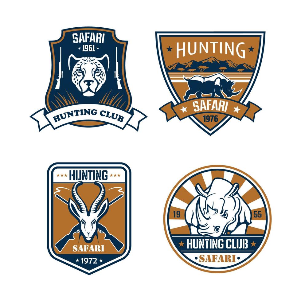 Jagd Safari Hunter Sport Club Vektorsymbole gesetzt vektor