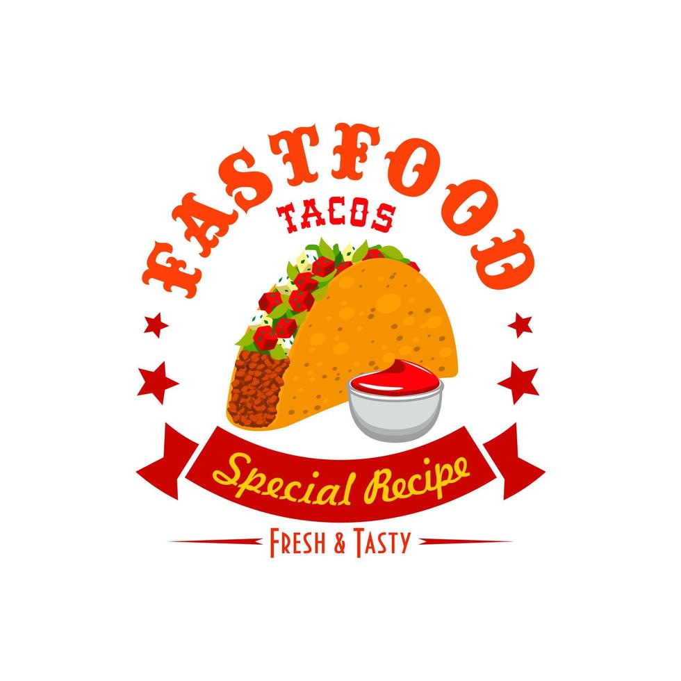 tacos snabb mat vektor meny märka emblem