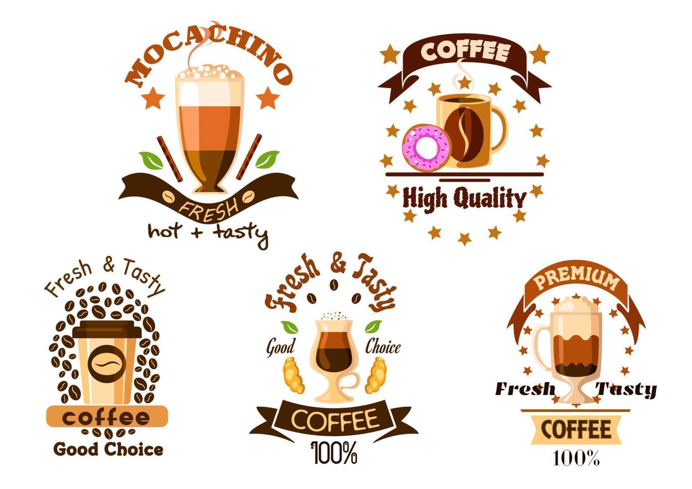 Café-Abzeichen mit Kaffeegetränken und Gebäck vektor