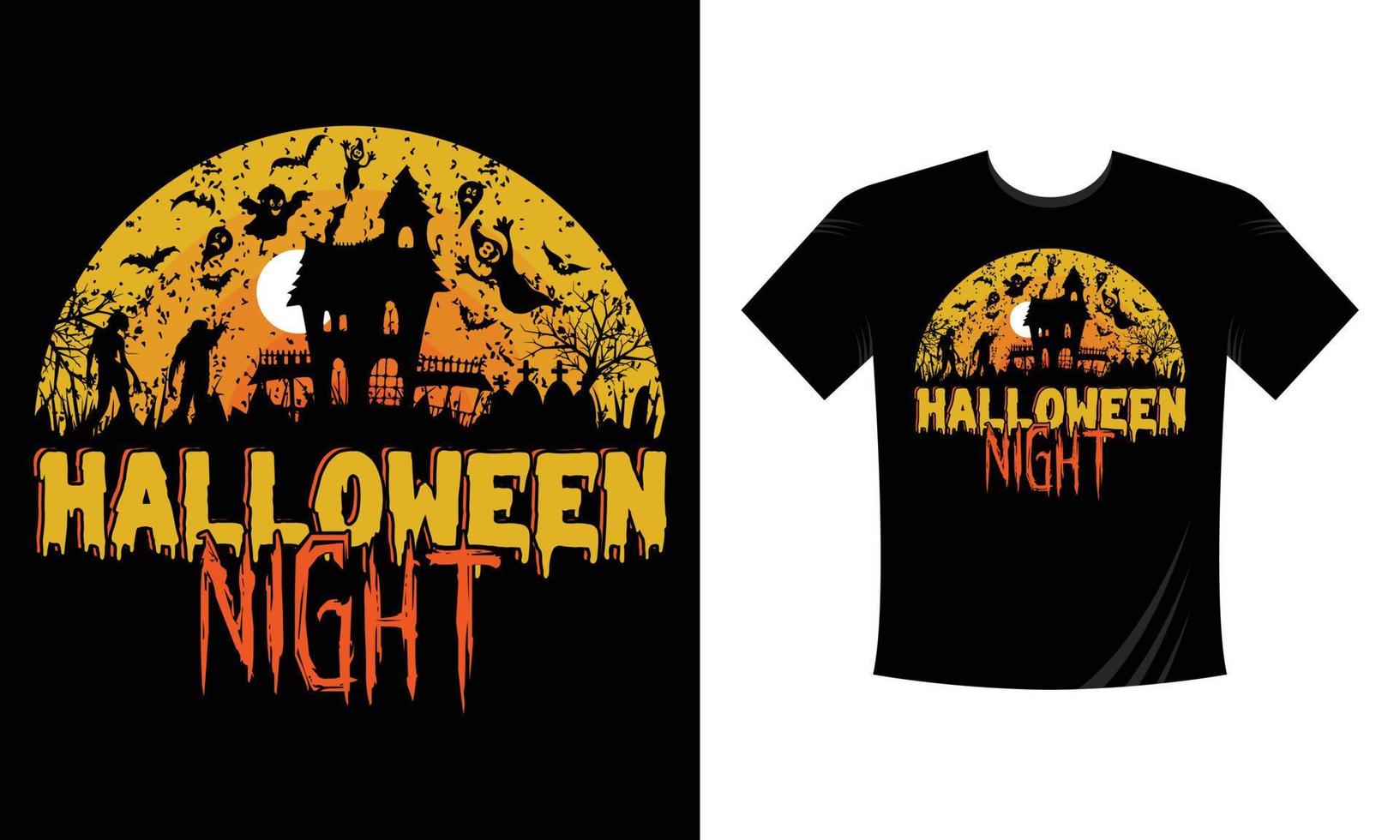 Halloween-Nacht - niedlicher gruseliger Halloween-T-Shirt-Designvektor. gut für Kleidung, Grußkarten, Poster und Becherdesign, eps-Vektor vektor