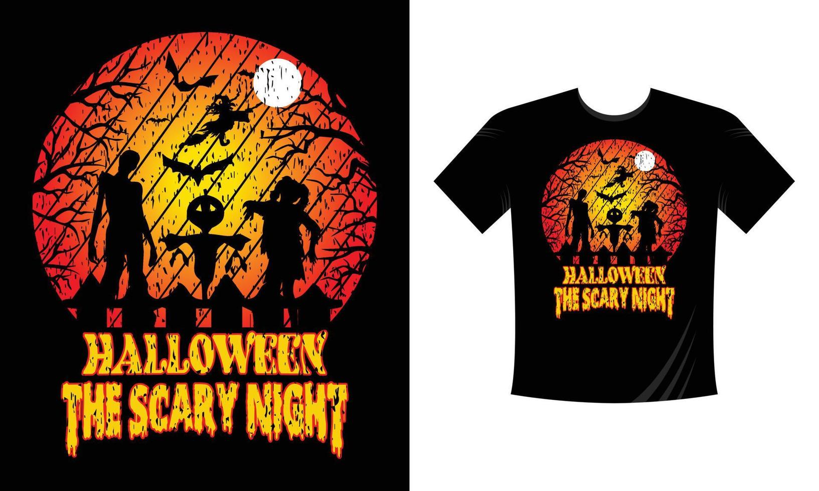 halloween gruselige nacht t-shirt design vorlage 2021 2022. happy halloween t-shirt design vorlage einfach zu drucken universell für männer, frauen und kinder vektor