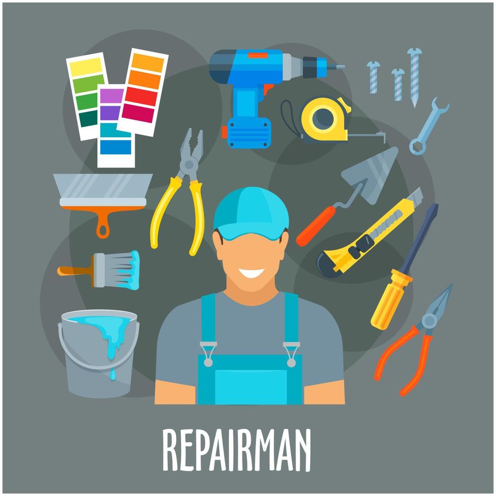 reparatör arbetstagare med arbete verktyg vektor affisch