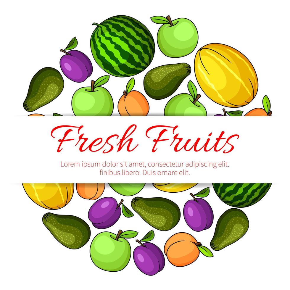 färsk frukt baner. frukt ikoner emblem vektor