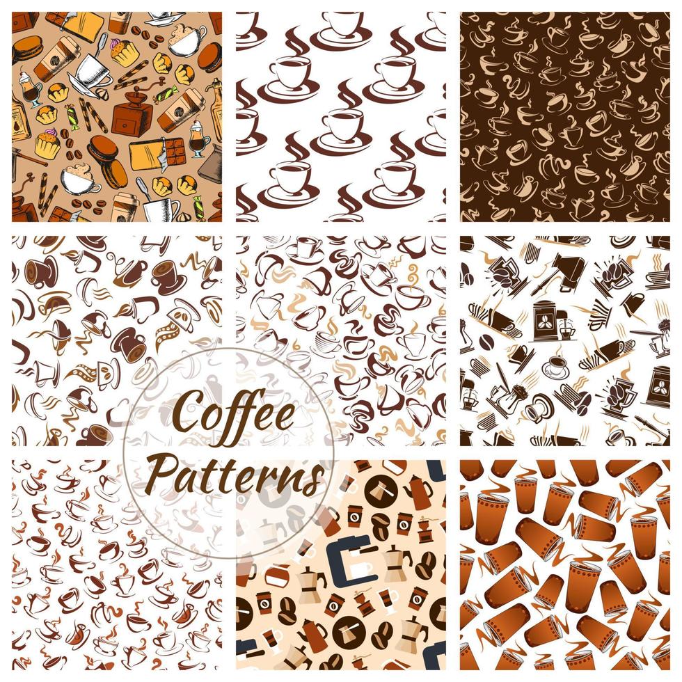 kaffe och desserter sömlös mönster uppsättning vektor