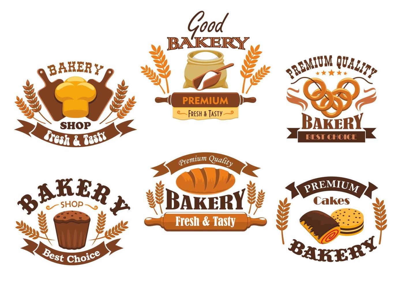 Bäckerei Shop Vektor isolierte Symbole gesetzt