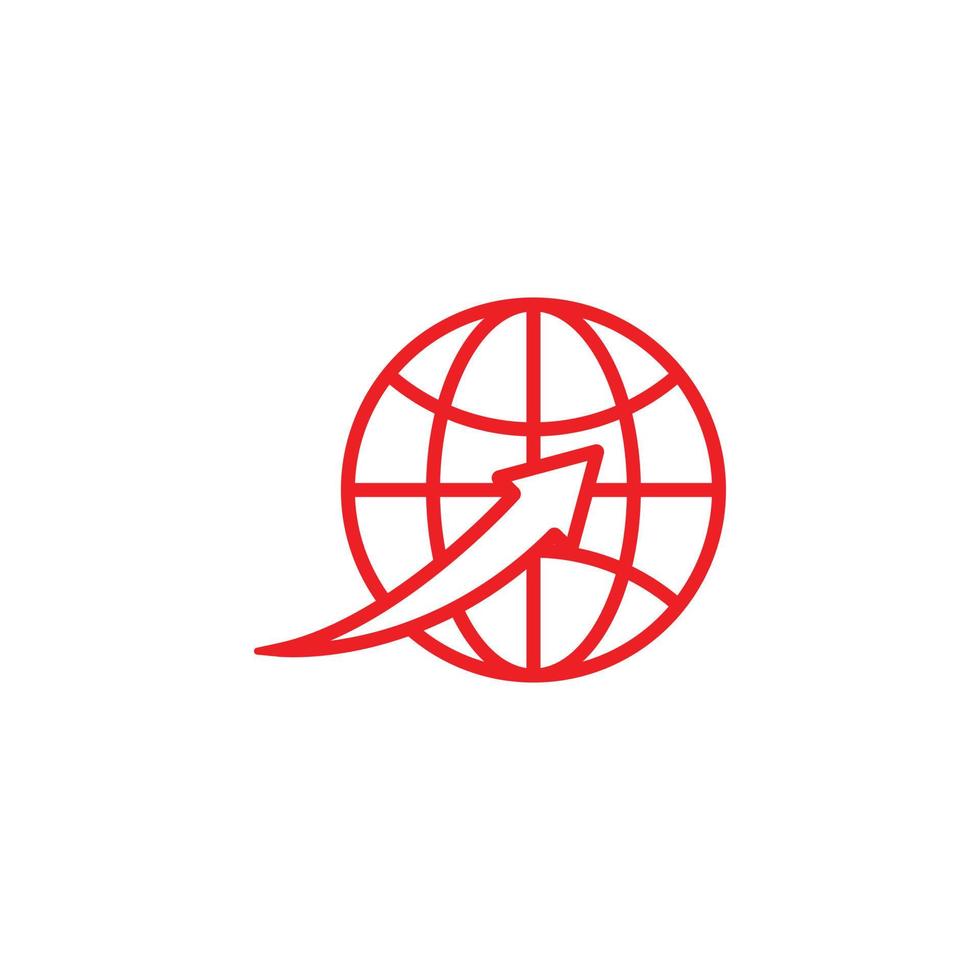 eps10 roter Vektor Internet oder gehen Sie zum Web mit Pfeillinie Kunstsymbol isoliert auf weißem Hintergrund. Globus-Umrisssymbol in einem einfachen, flachen, trendigen, modernen Stil für Ihr Website-Design, Logo und mobile App