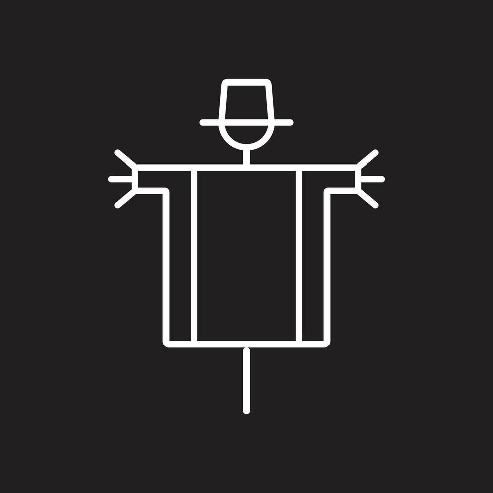 eps10 weiße Vektor Vogelscheuche abstrakte Linie Kunstsymbol isoliert auf schwarzem Hintergrund. gefüllt für Gartenumrisssymbol in einem einfachen, flachen, trendigen, modernen Stil für Ihr Website-Design, Logo und mobile App