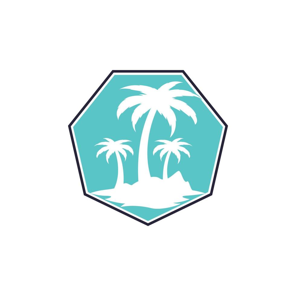 tropisk strand och handflatan träd logotyp design. kreativ handflatan träd vektor logotyp design