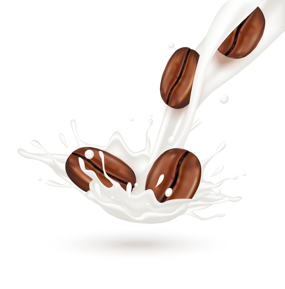 kaffe mjölk yoghurt stänk isolerat på vit bakgrund. övningar och äta friska mat. hälsa begrepp. realistisk 3d vektor illustration.