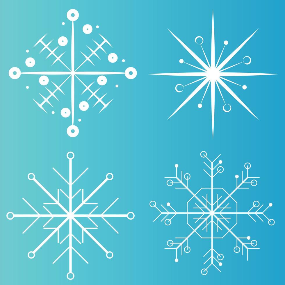 weiße Schneeflocke-Icons-Sammlung im Linienstil isoliert auf blauem Hintergrund. Designelemente des neuen Jahres, gefrorenes Symbol, Vektorillustration vektor