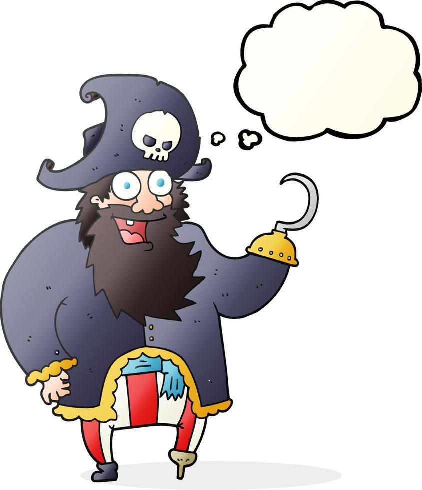 Freihändig gezeichneter Piratenkapitän der Gedankenblase Cartoon vektor