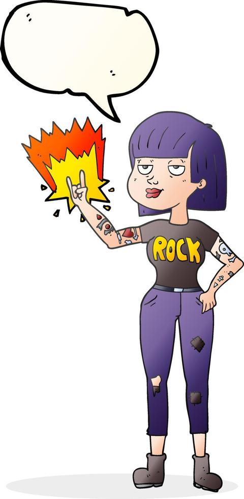 Freihändig gezeichnete Sprechblase Cartoon Rock Girl vektor