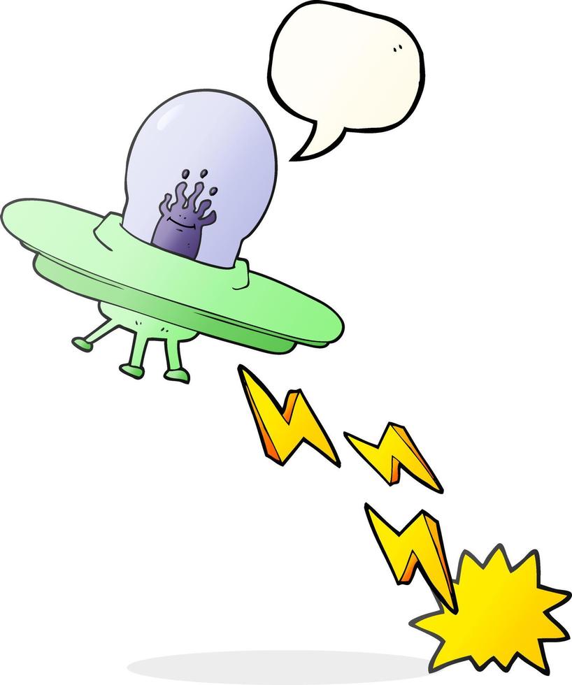 Freihändig gezeichnete Sprechblase Cartoon fliegende Untertasse vektor