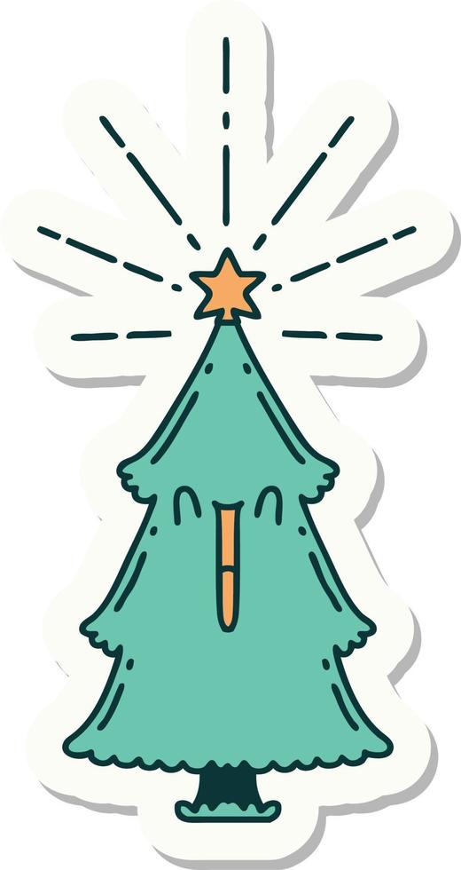 Aufkleber eines Tattoo-Stil-Weihnachtsbaums mit Stern vektor