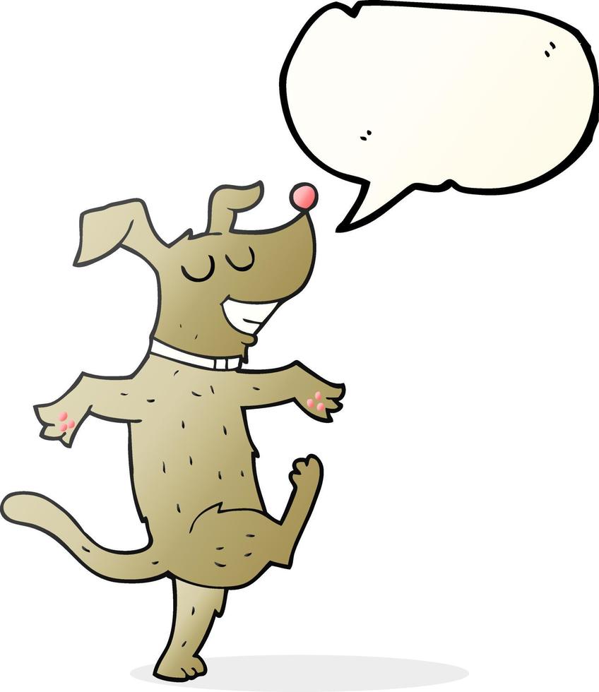 Freihändig gezeichneter Sprechblasenkarikatur-Tanzhund vektor
